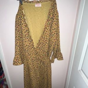 Showpo mustard yellow flower print wrap dress